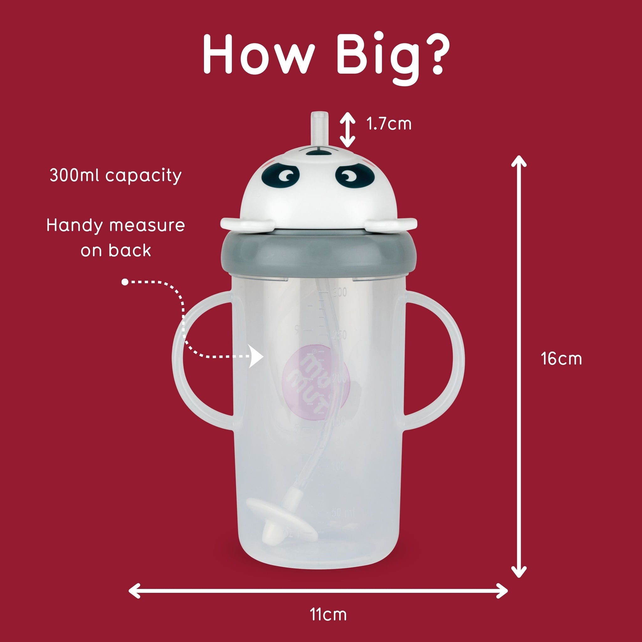 Tall Tippy Up Sippy Cup, with Weighted Straw (Valve Free), Pip Panda, 300ml, Series 3