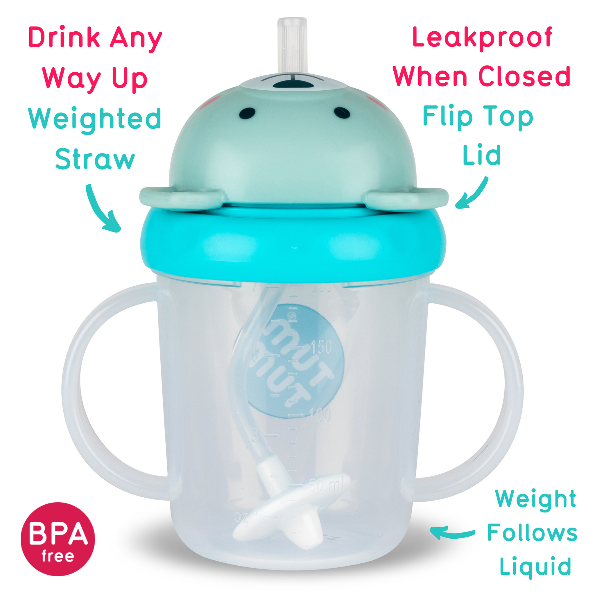 TUM TUM Tippy Up Free Flow Sippy Cup With Weighted Straw, Boris
