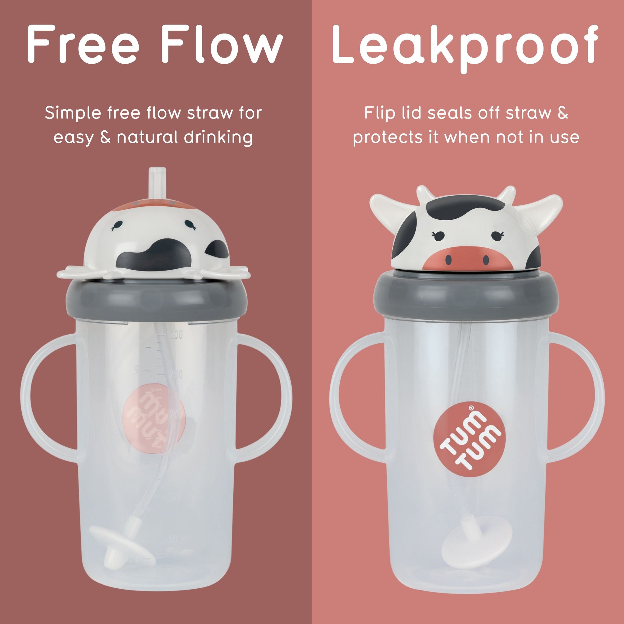 Tall Tippy Up Sippy Cup, with Weighted Straw (Valve Free), Connie Cow, 300ml, Series 3