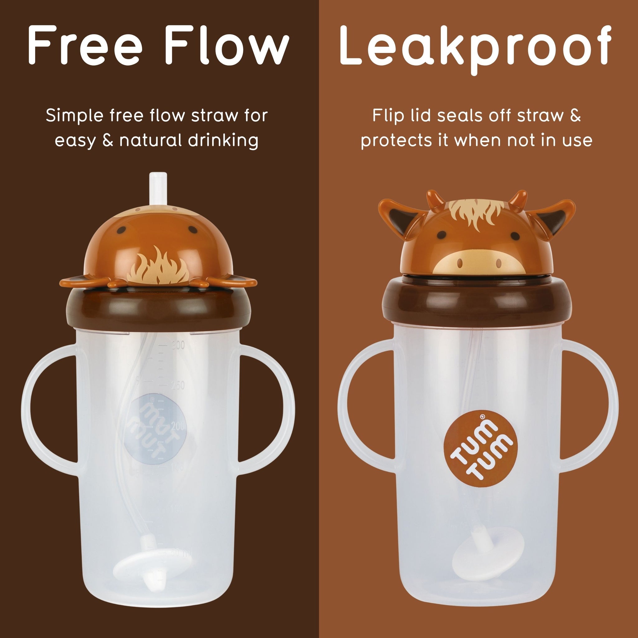 Tall Tippy Up Sippy Cup, with Weighted Straw (Valve Free), Clyde Cow, 300ml, Series 3