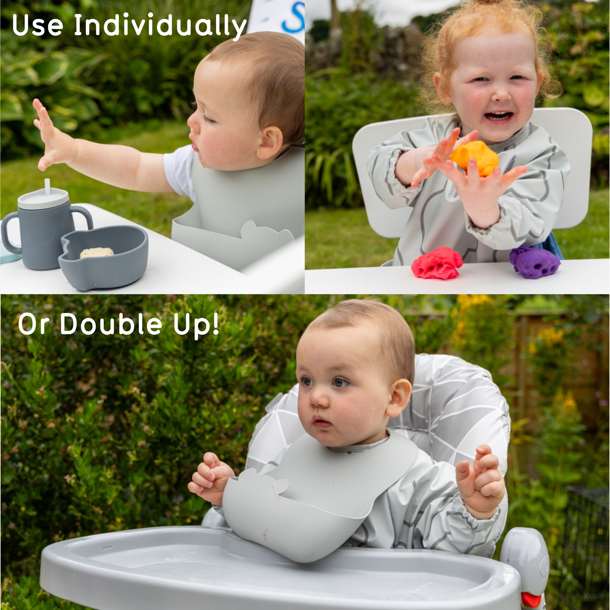 Double Up Bibs Set, Grey