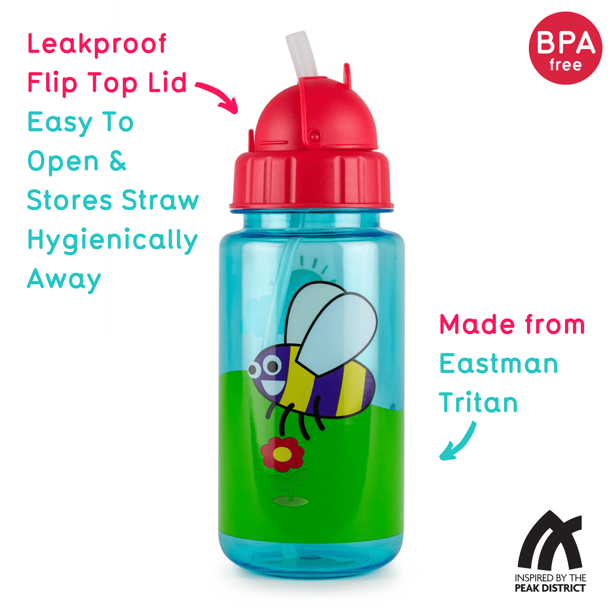 TUM TUM Kids Water Bottle 400ml Flip Top Kids Drinks Bottle