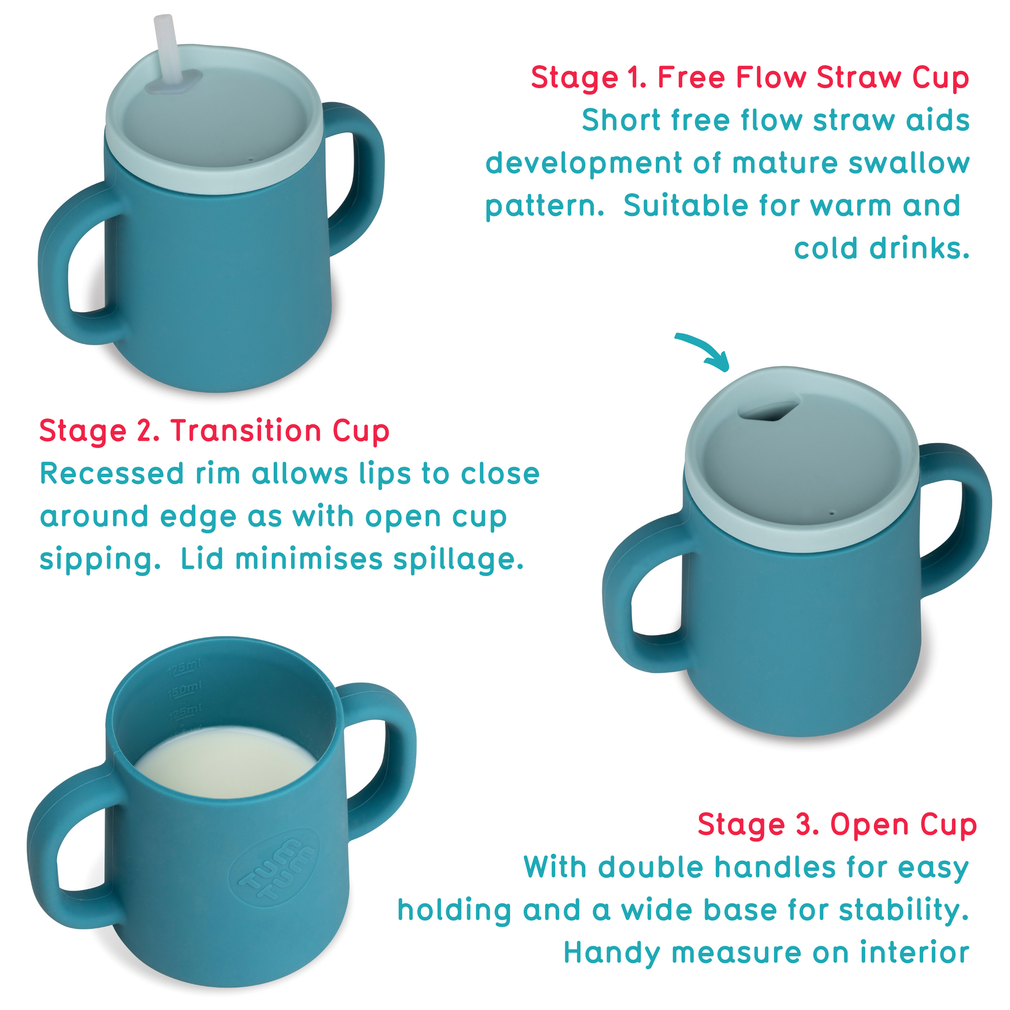 3 Way Trainer Cup (Free Flow), Blue, 180ml