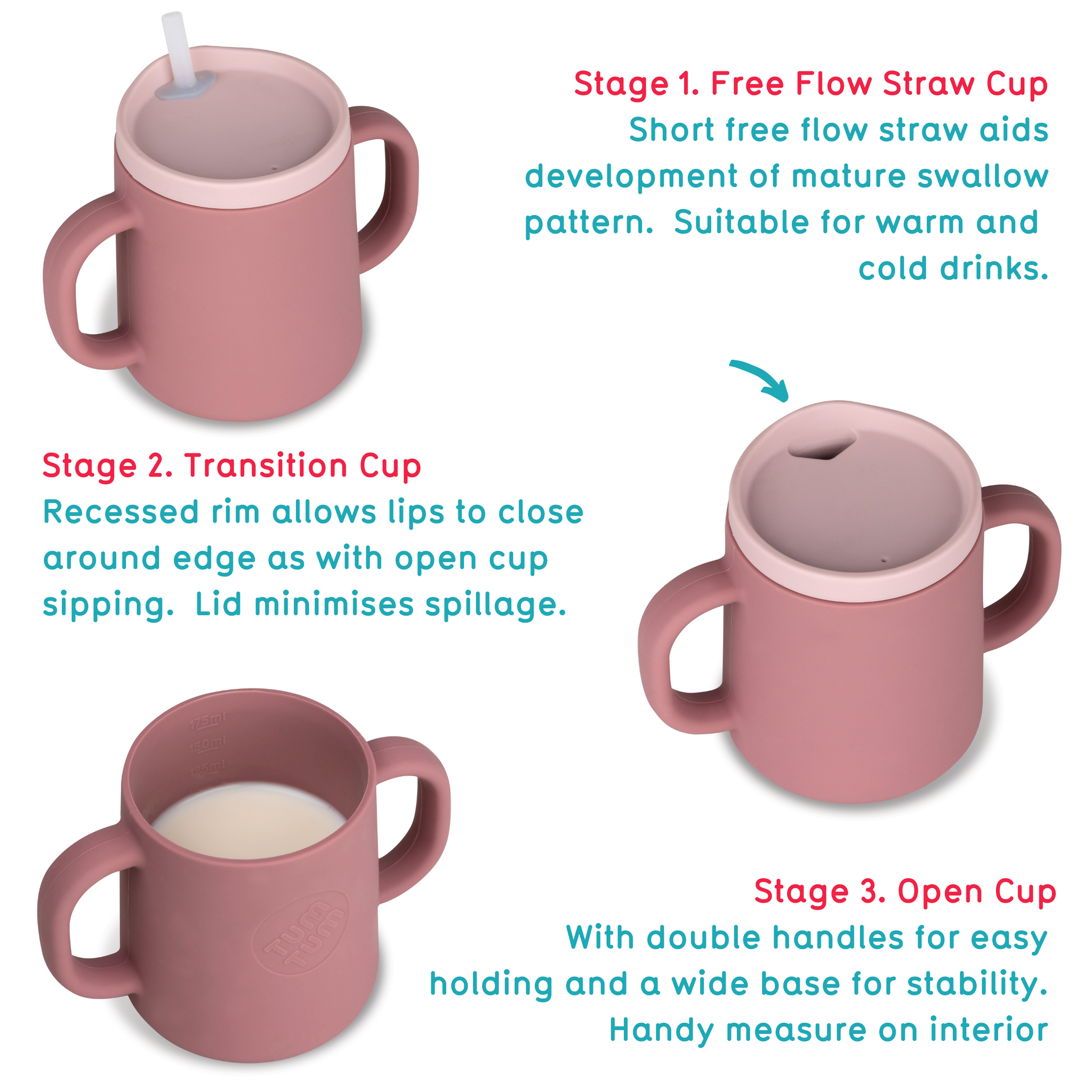 3 Way Trainer Cup (Free Flow), Pink, 180ml