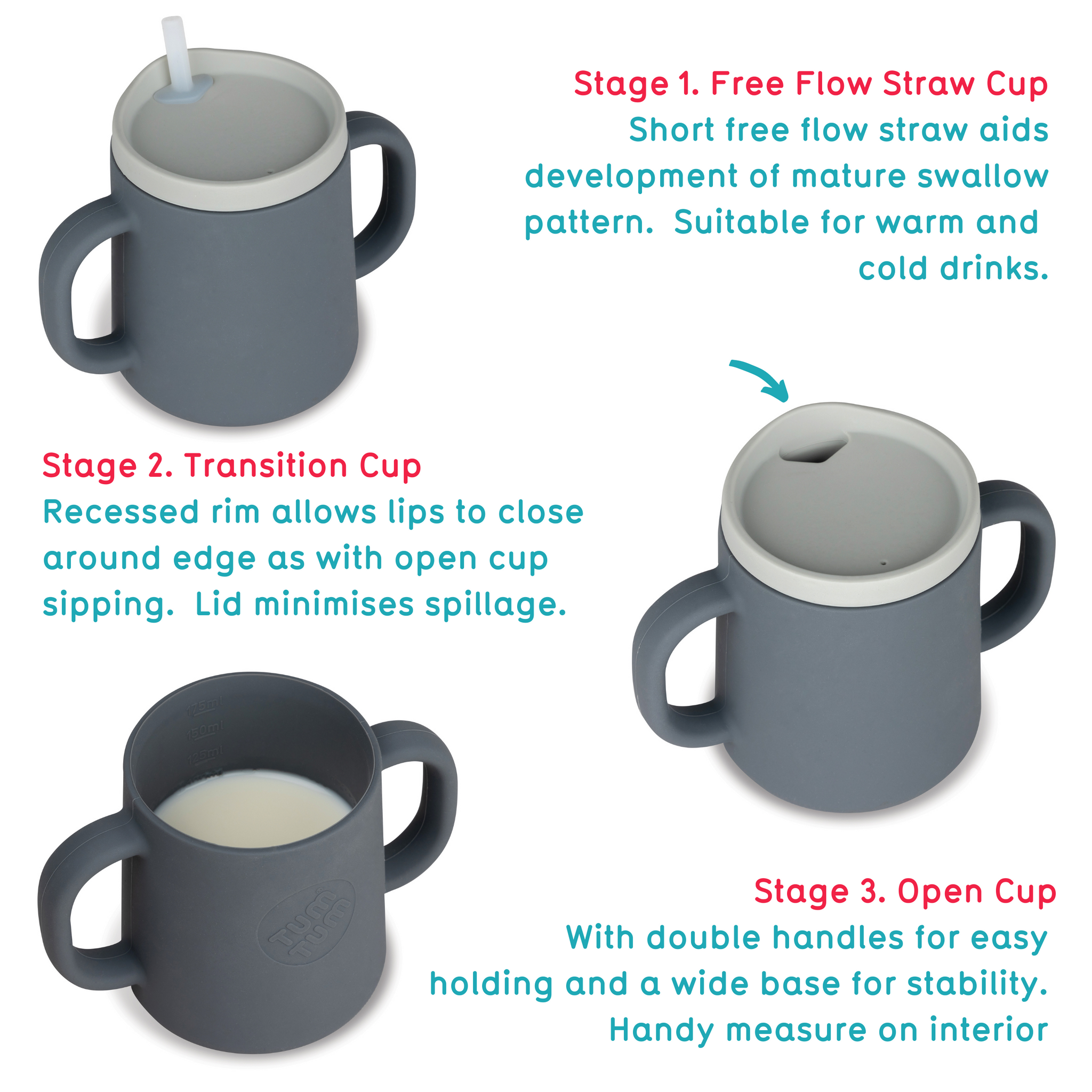 3 Way Trainer Cup, Free Flow, Grey, 180ml