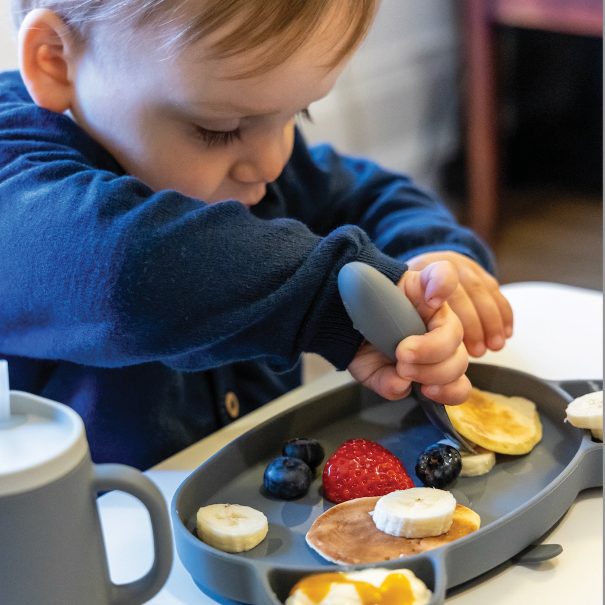 Baby Cutlery Set with Handy Travel Case, Grey