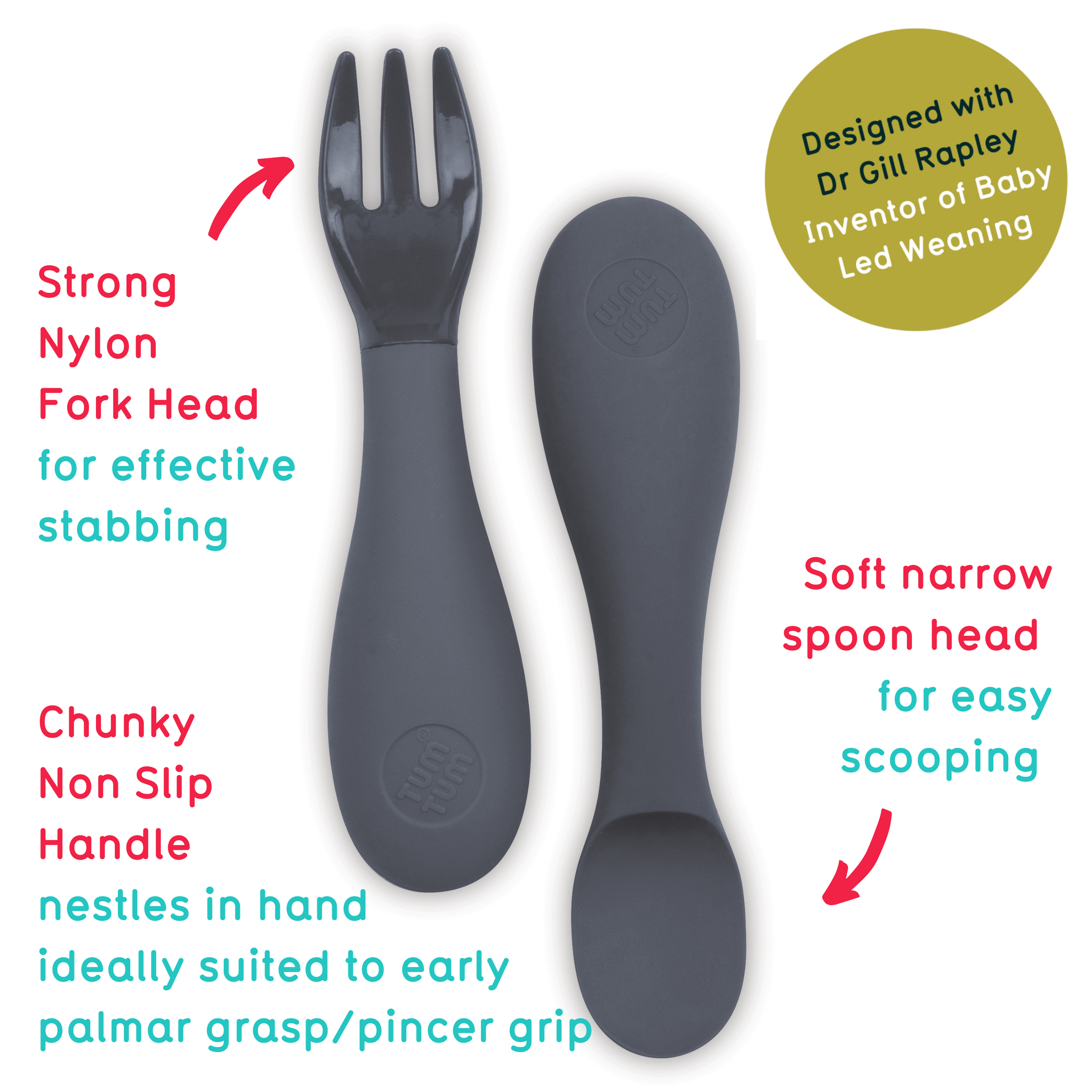 Baby Cutlery Set with Handy Travel Case, Grey