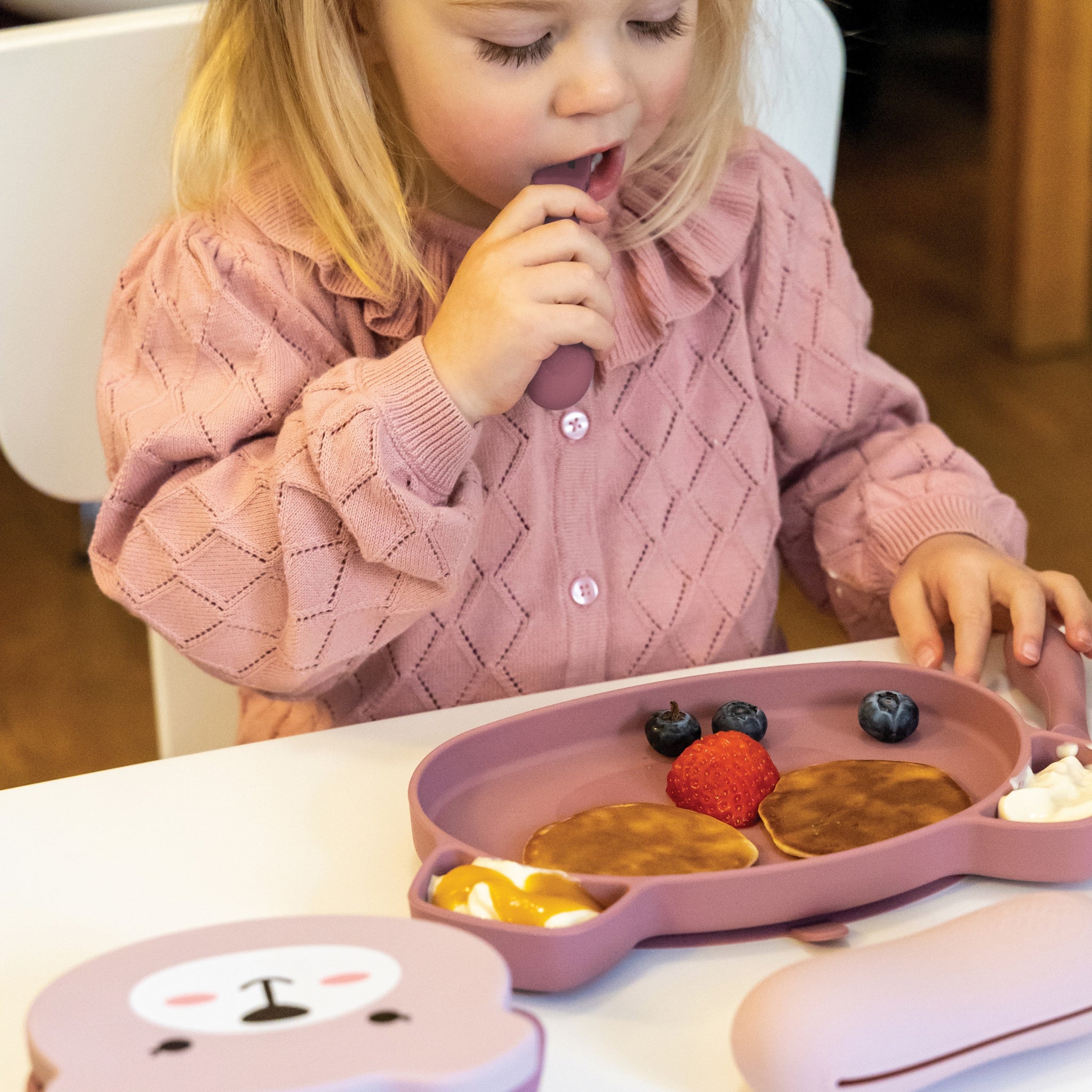 Baby Suction Bowl & Spoon Set, Pink