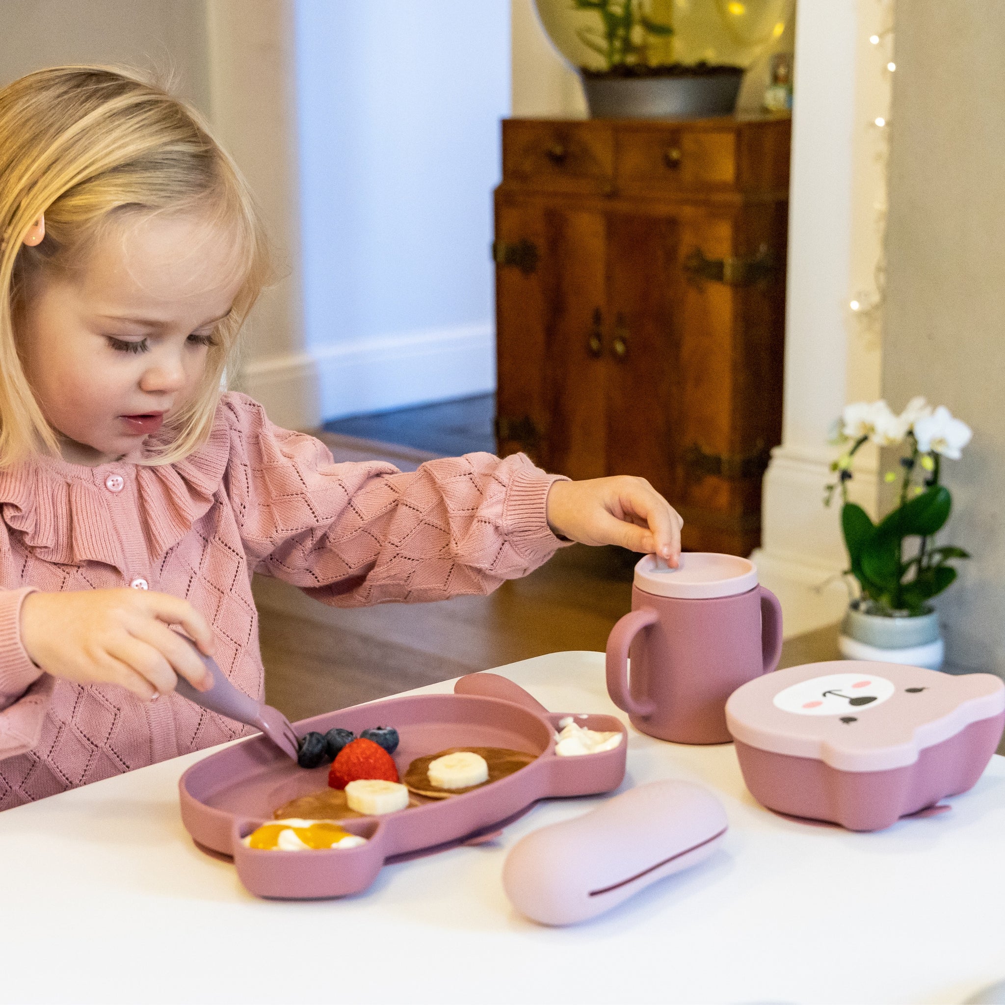 Baby Suction Bowl & Spoon Set, Pink