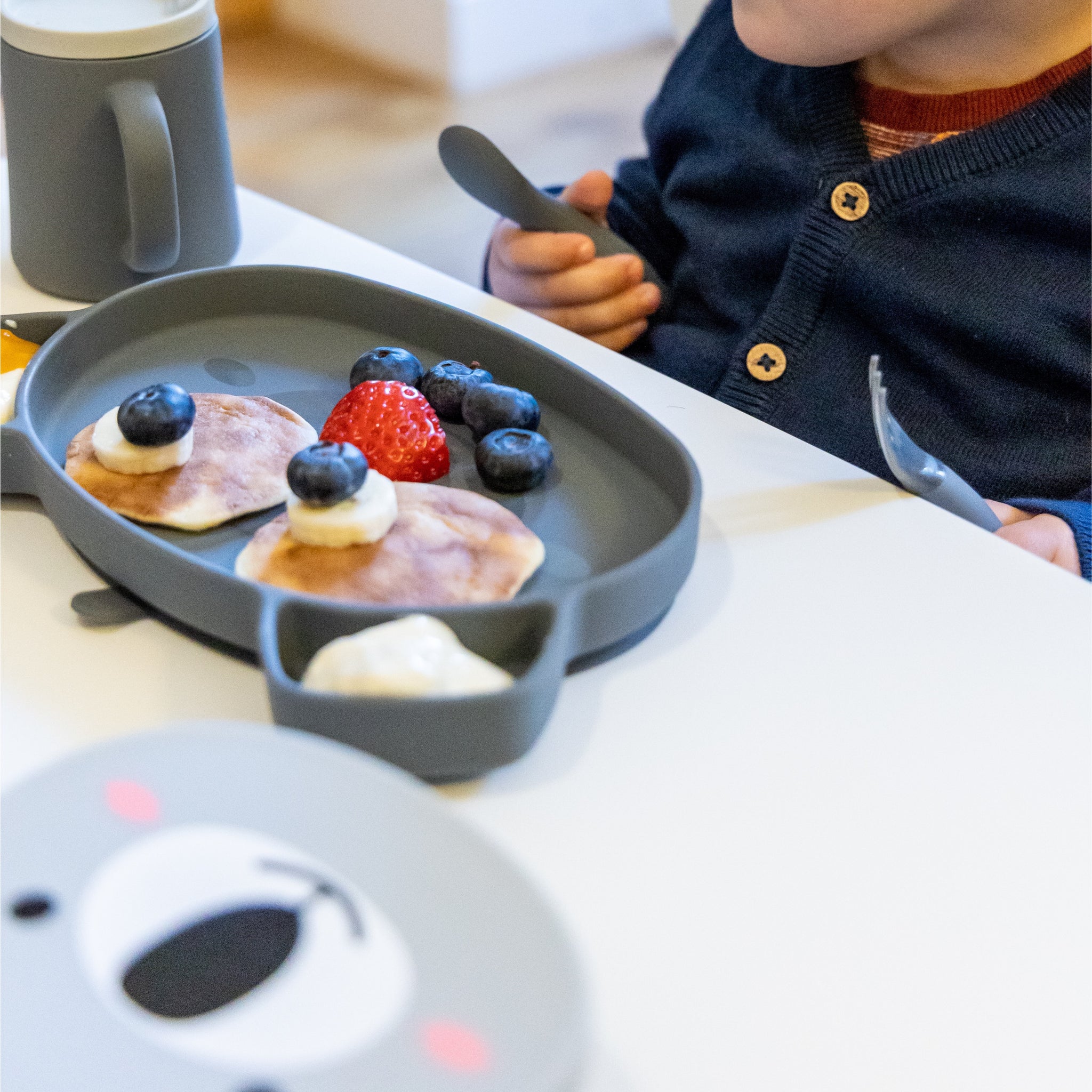 Baby Suction Bowl & Spoon Set, Grey
