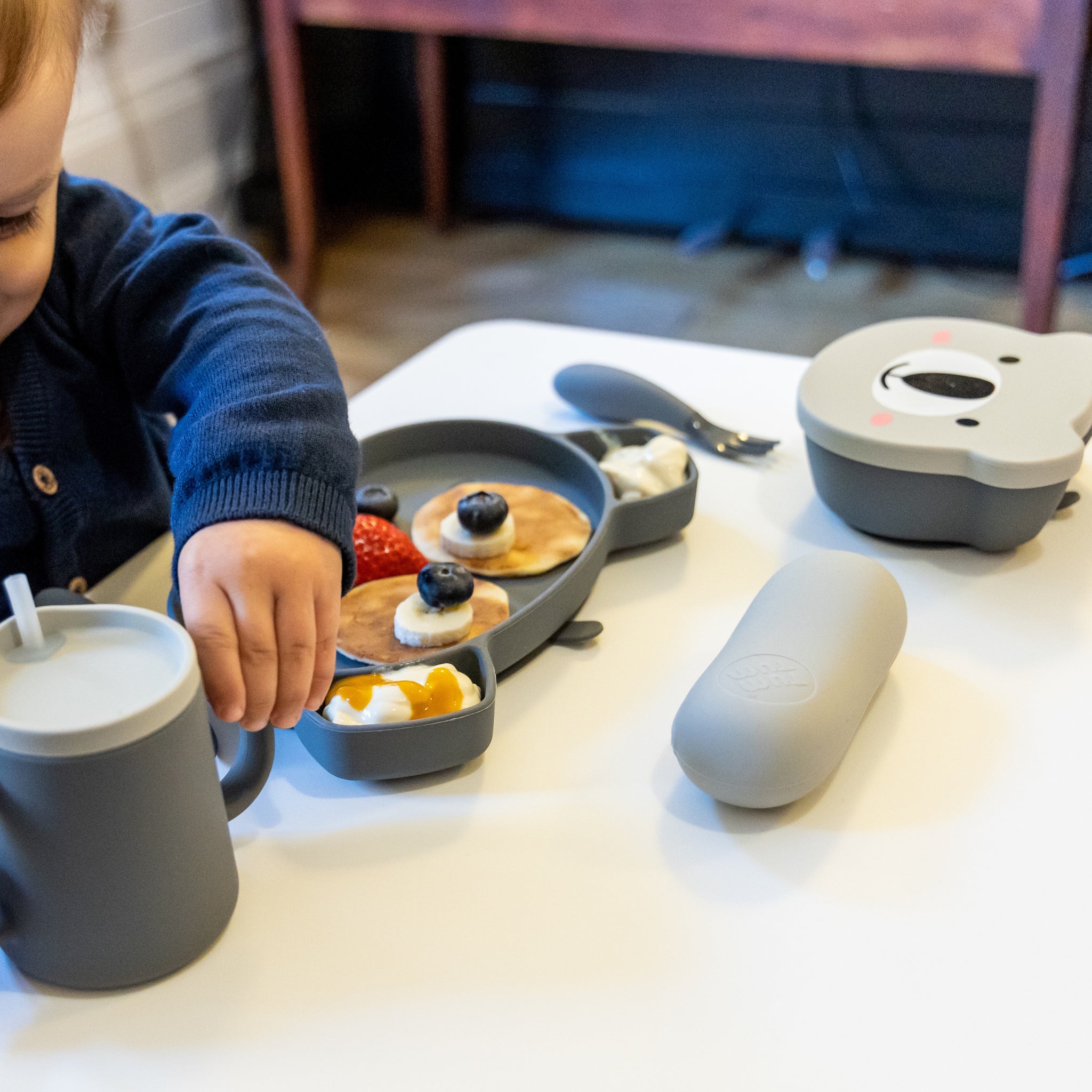 Baby Suction Bowl & Spoon Set, Grey