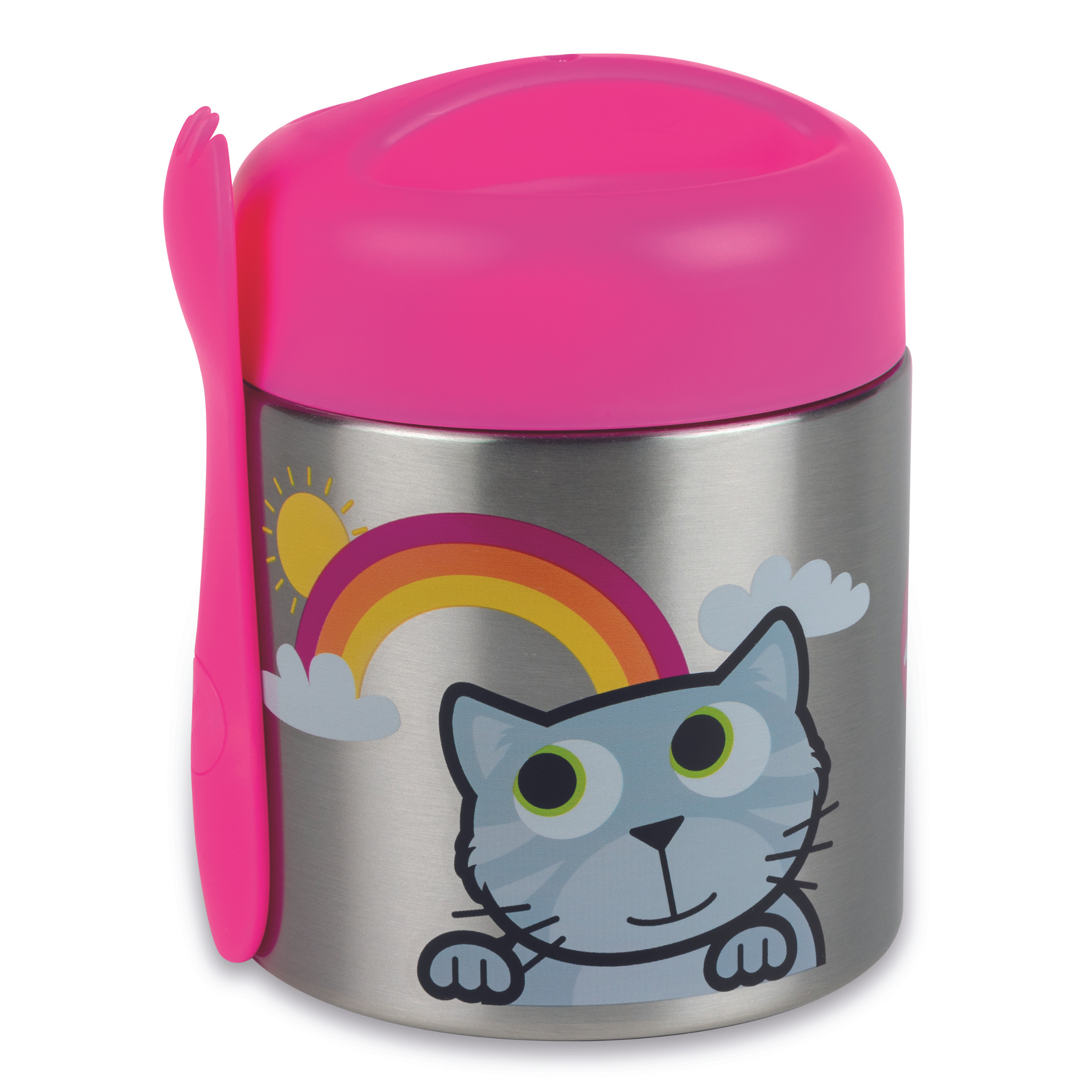 TUM TUM Kids Food Flask with Magnetic Spork & Easy Open Lid, Bluebell the Cat