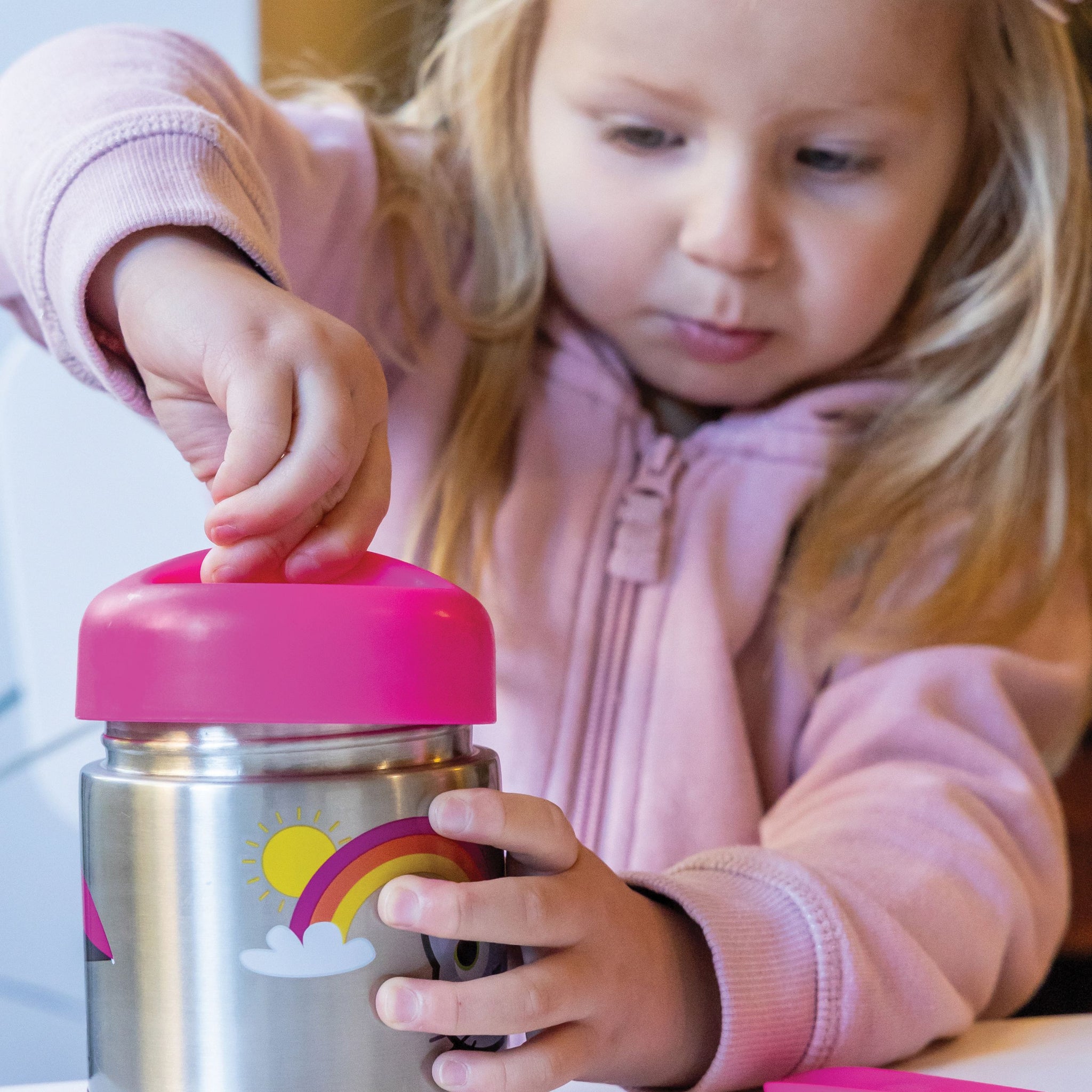 TUM TUM Kids Food Flask with Magnetic Spork & Easy Open Lid, Bluebell the Cat
