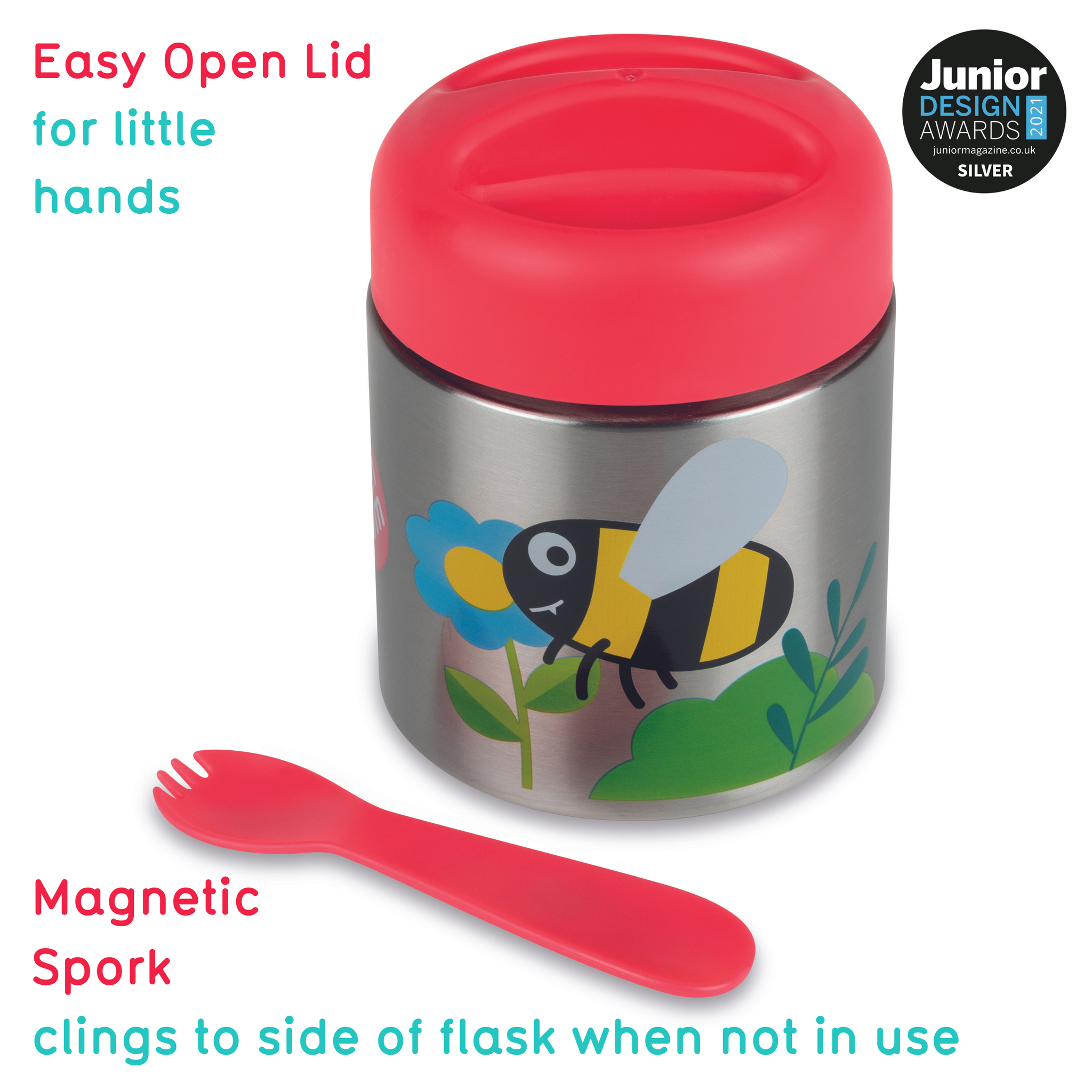 TUM TUM Kids Food Flask with Magnetic Spork & Easy Open Lid, Bugs