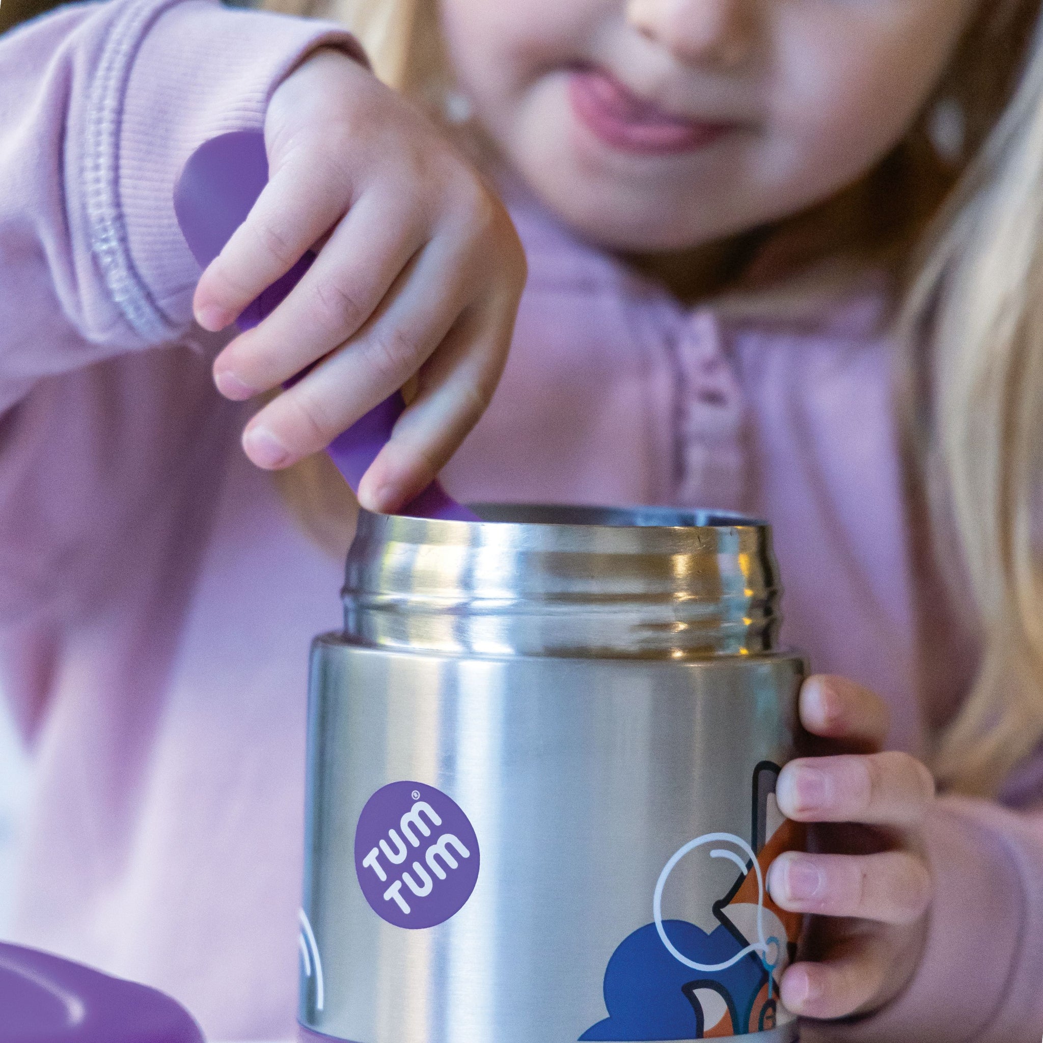 TUM TUM Kids Food Flask with Magnetic Spork & Easy Open Lid, Felicity Fox