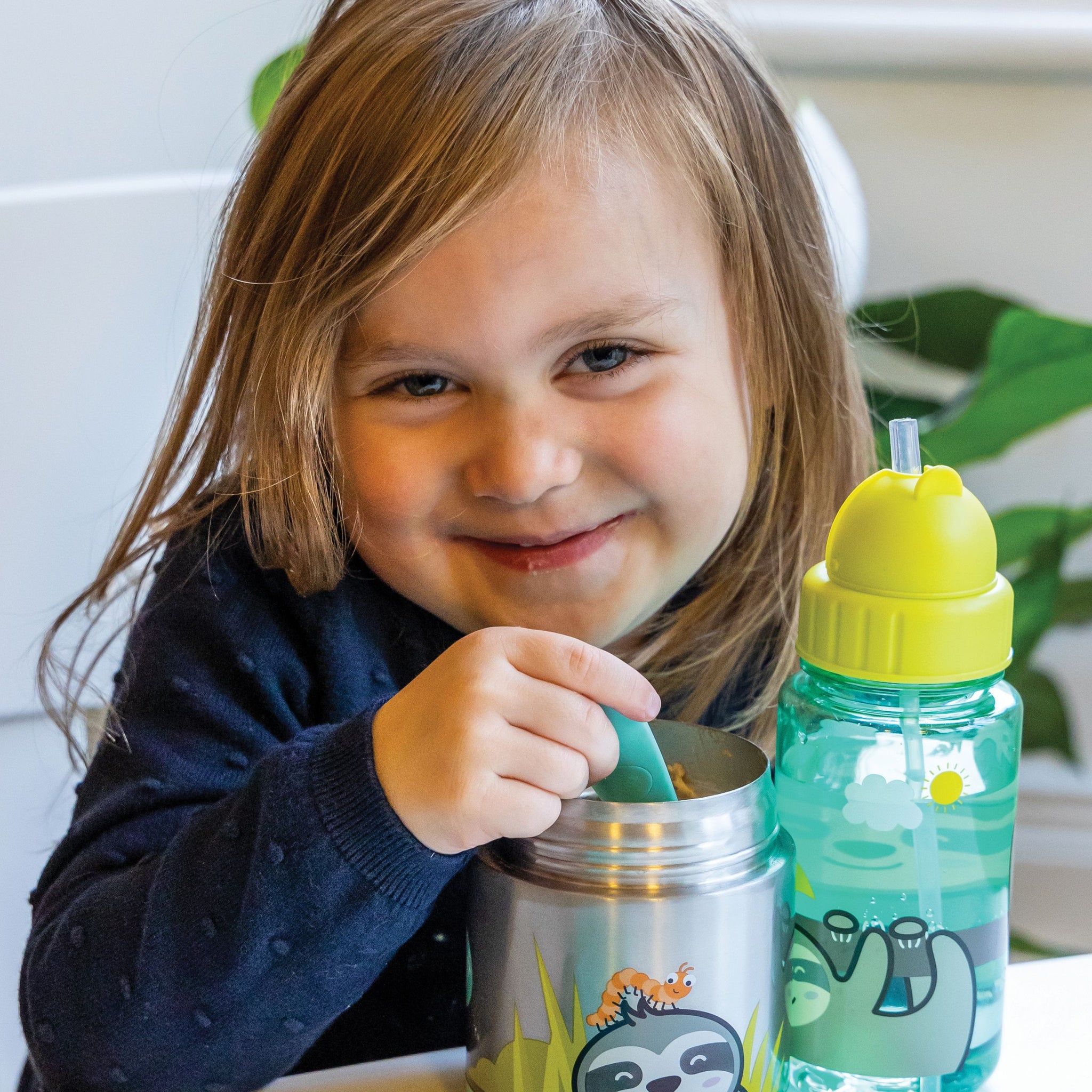 TUM TUM Kids Food Flask with Magnetic Spork & Easy Open Lid, Stanley Sloth