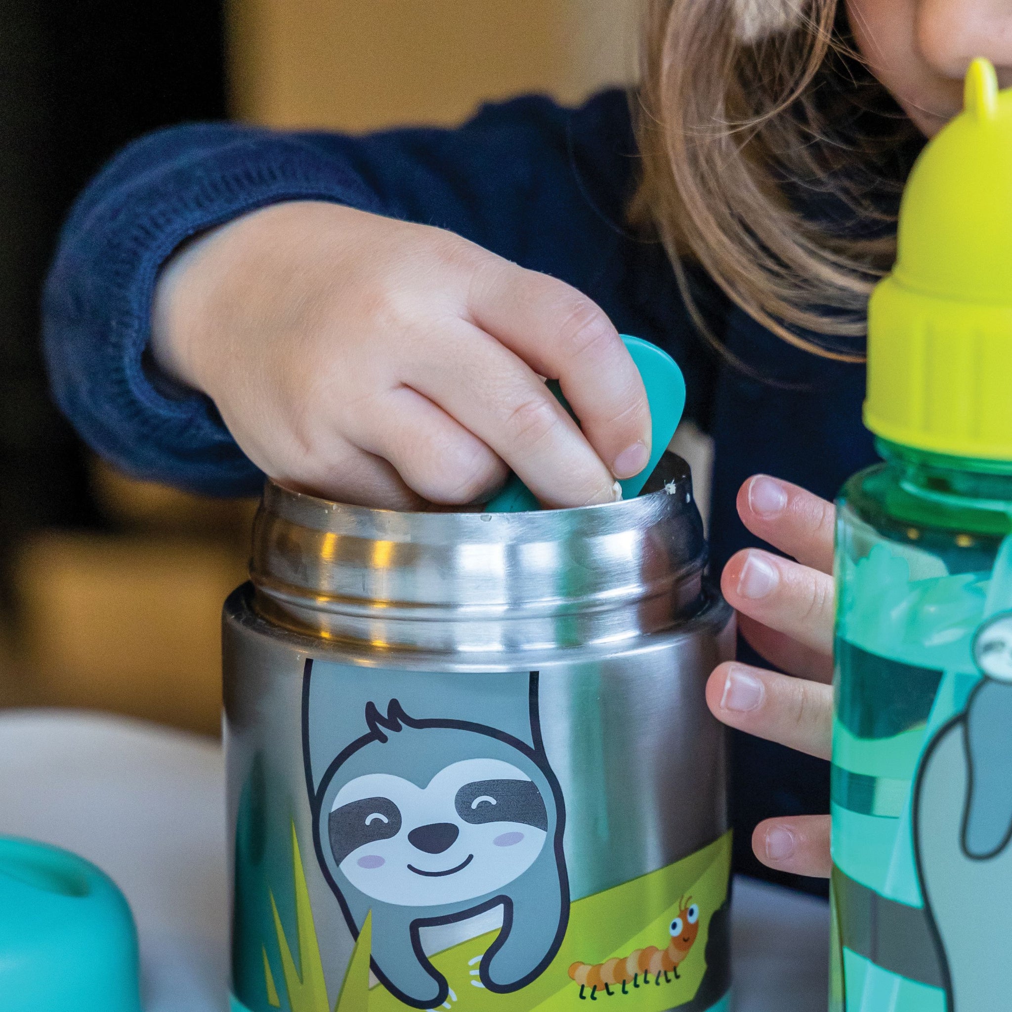 TUM TUM Kids Food Flask with Magnetic Spork & Easy Open Lid, Stanley Sloth