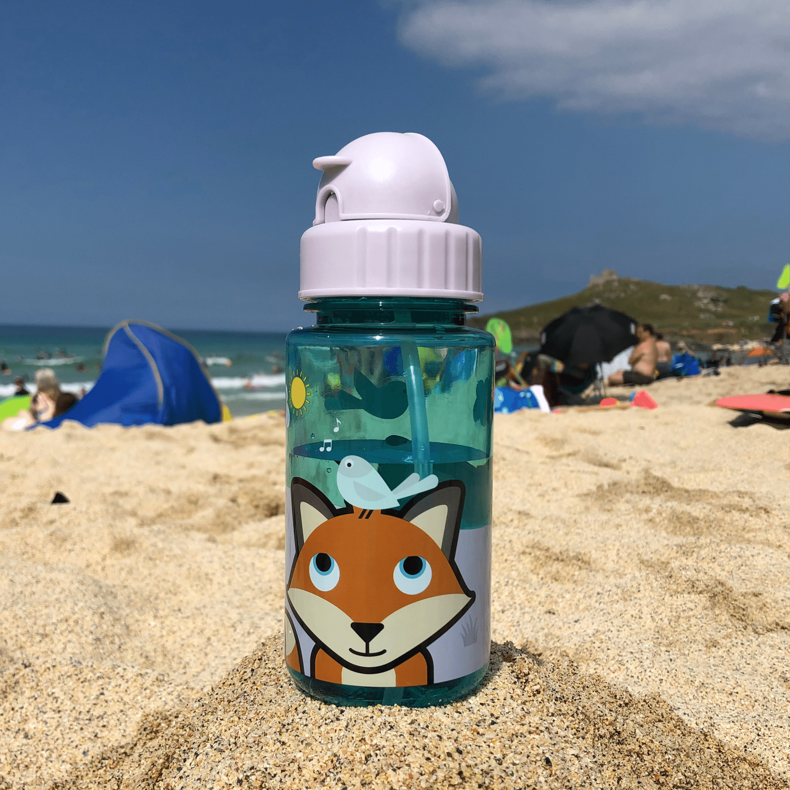 Refillable childrens water bottle blue and lilac