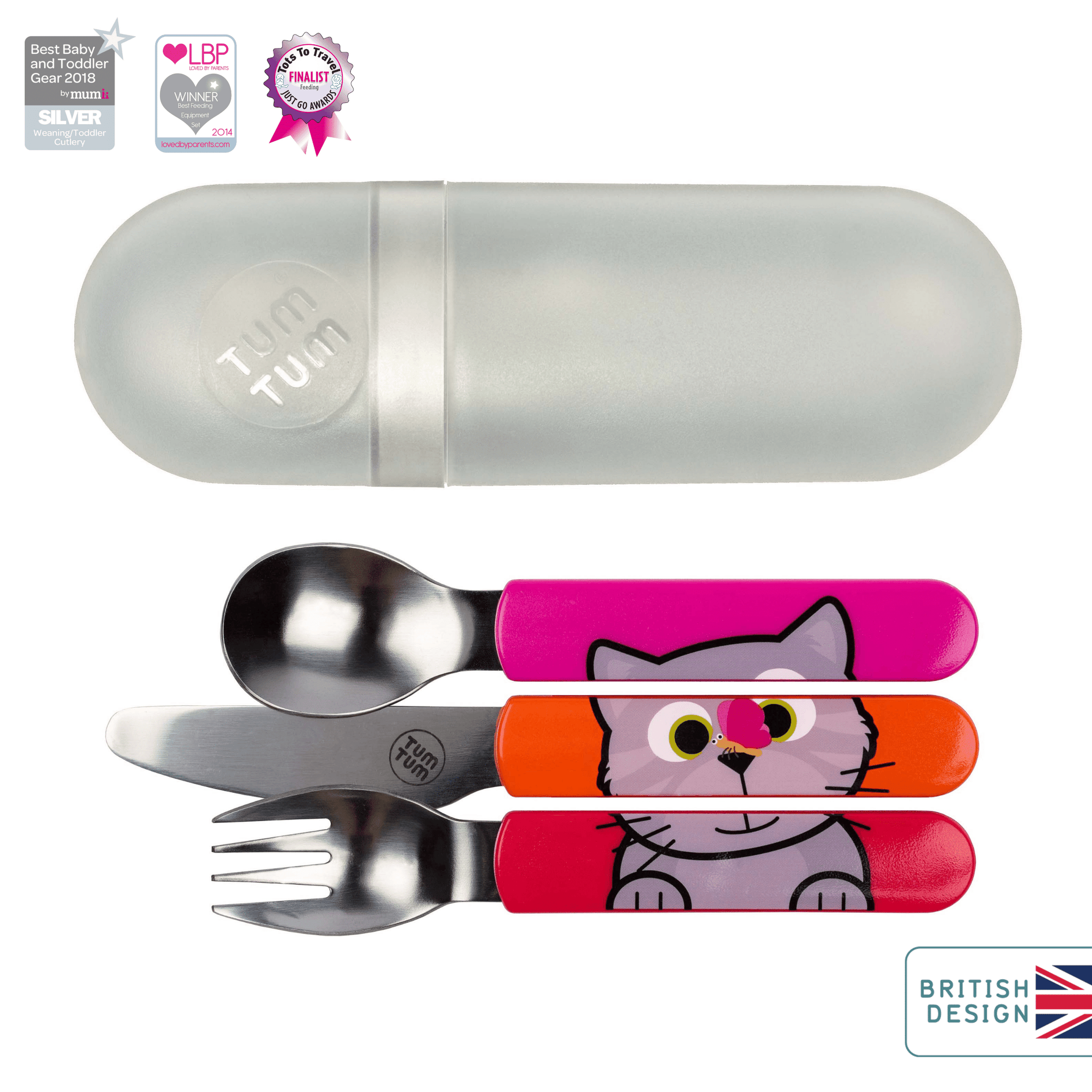 Kids travel cutlery set, cat