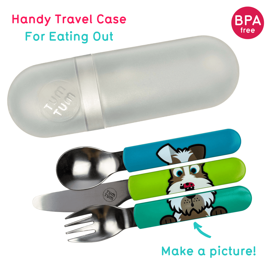 Kids cutlery with case, dog