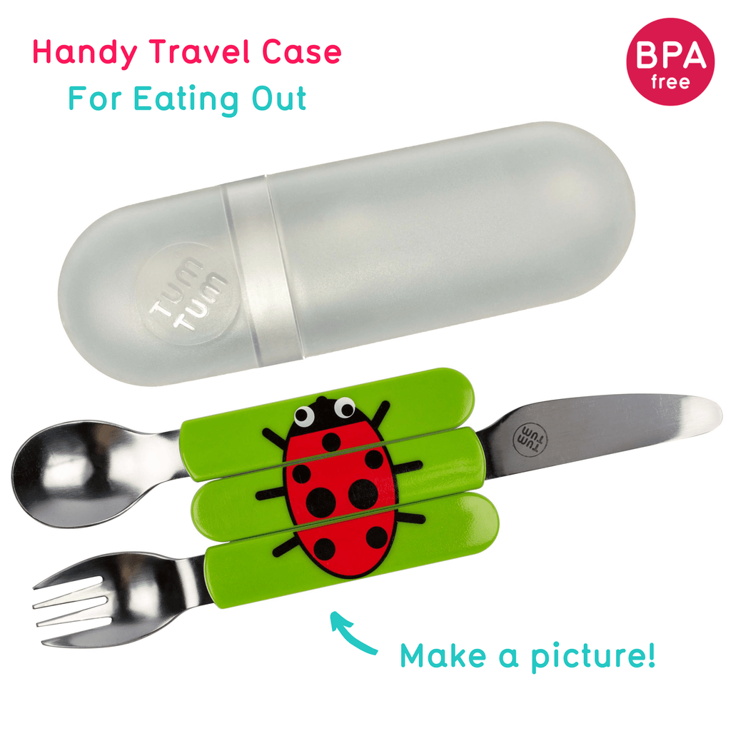 Toddler cutlery with travel case, ladybird